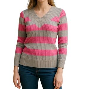 Source Unknown V-Neck Vibrant Pink and Gray Sweater EUC Never Worn